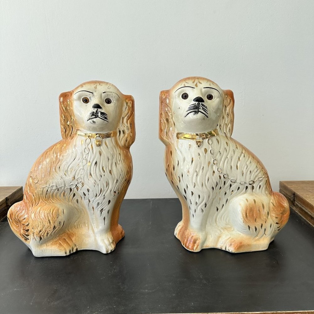 Antique Pair of Straffordshire English Dogs Large
